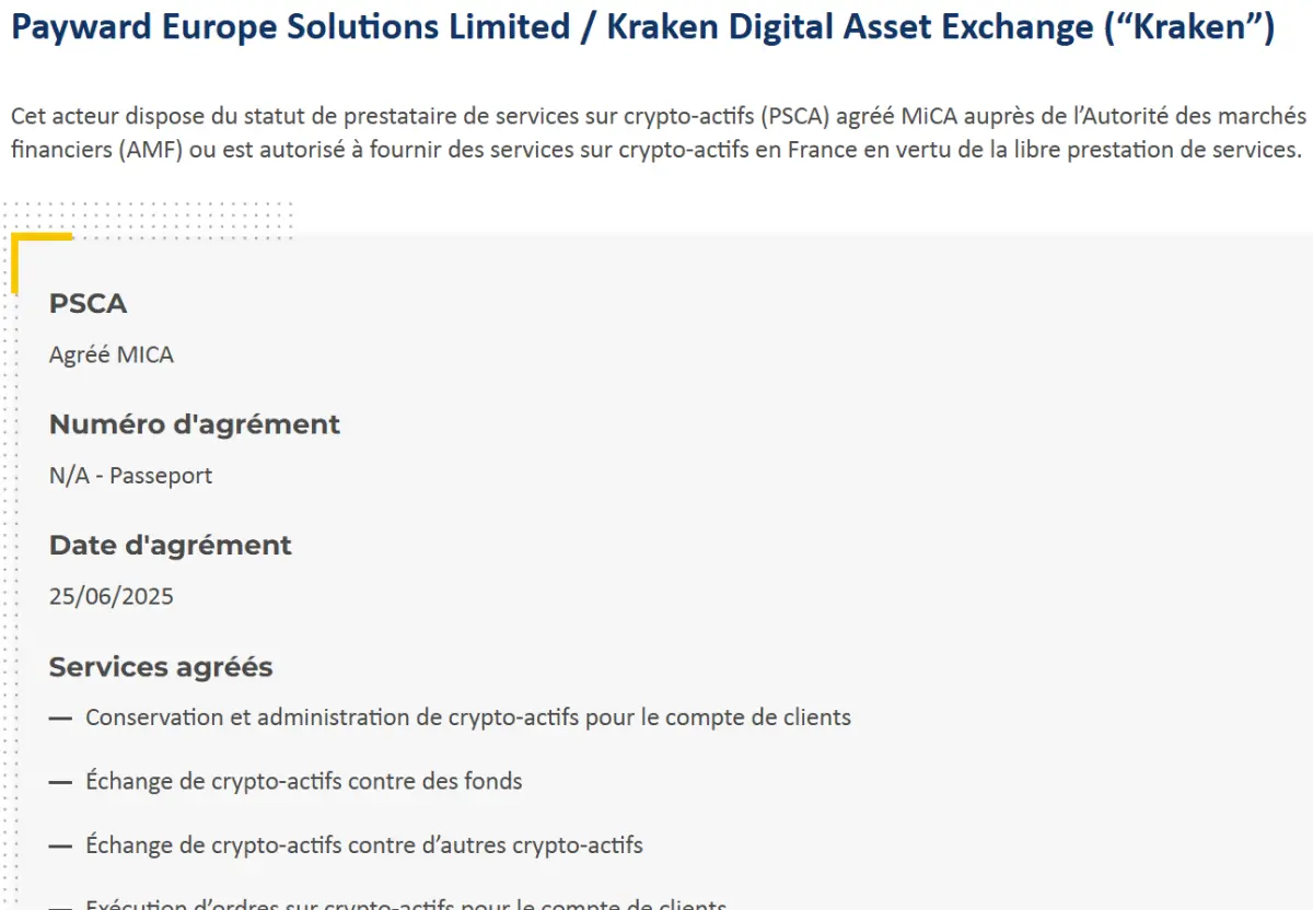 Kraken liste blanche amf