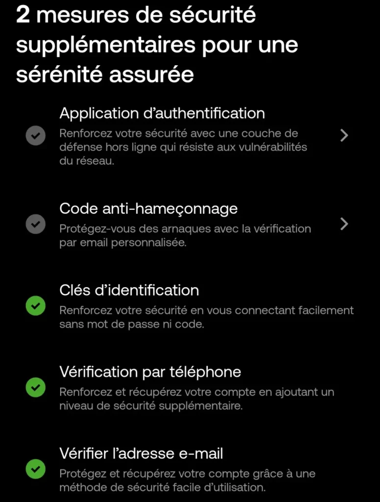 Mesures securite okx compte