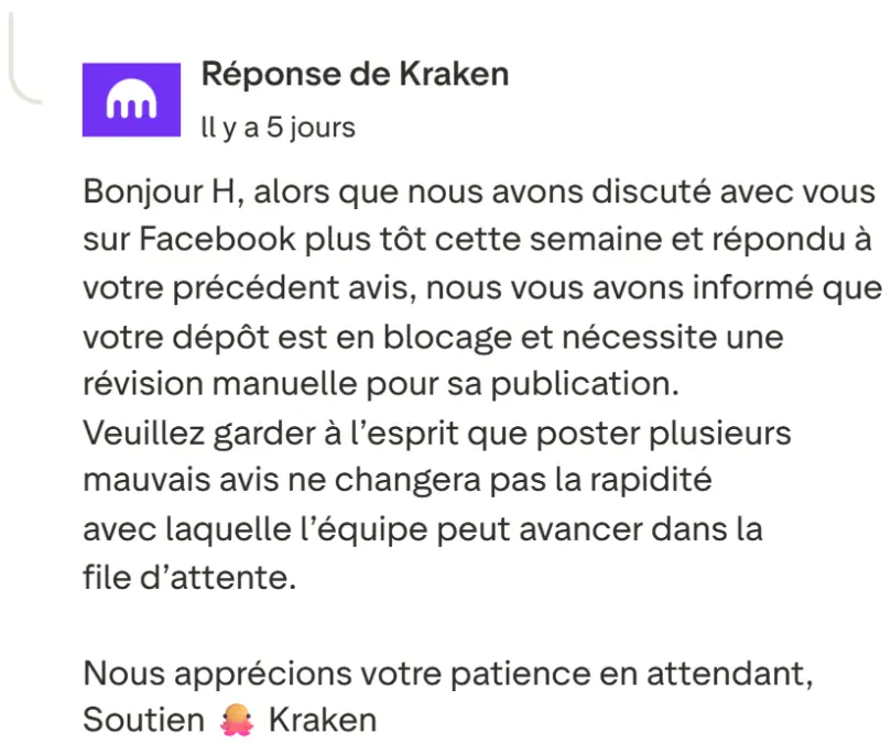 Reponse support client kraken