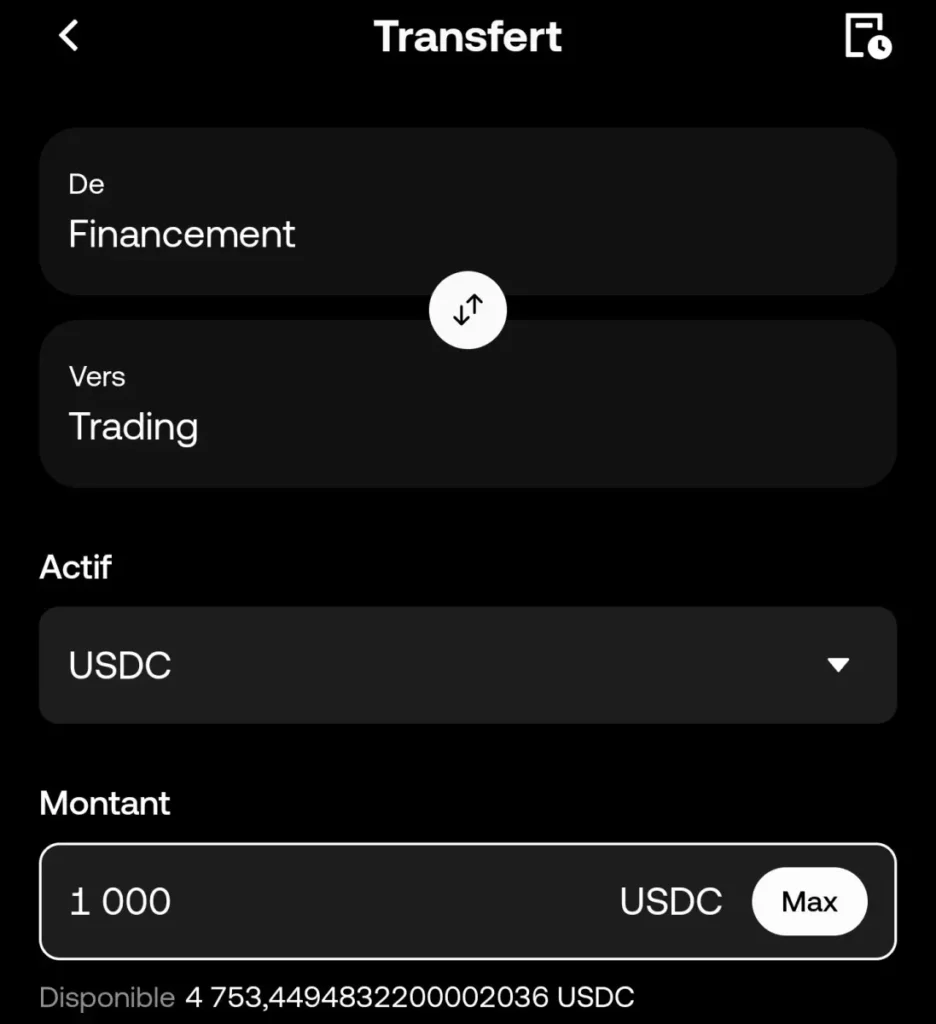 Transfert fonds wallet trading okx