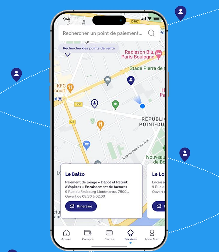 Liste etablissement avec nirio depuis application